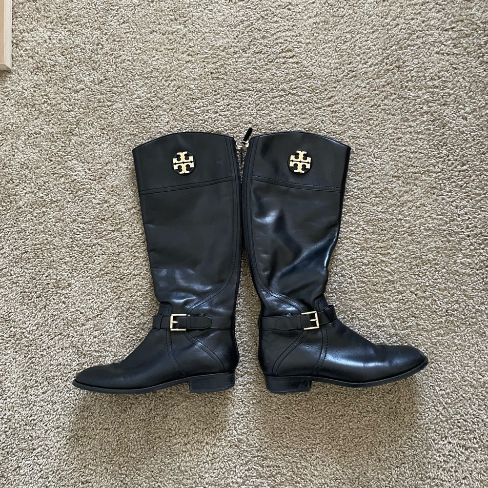 Tory Burch Adeline Riding Boot in Black and Gold